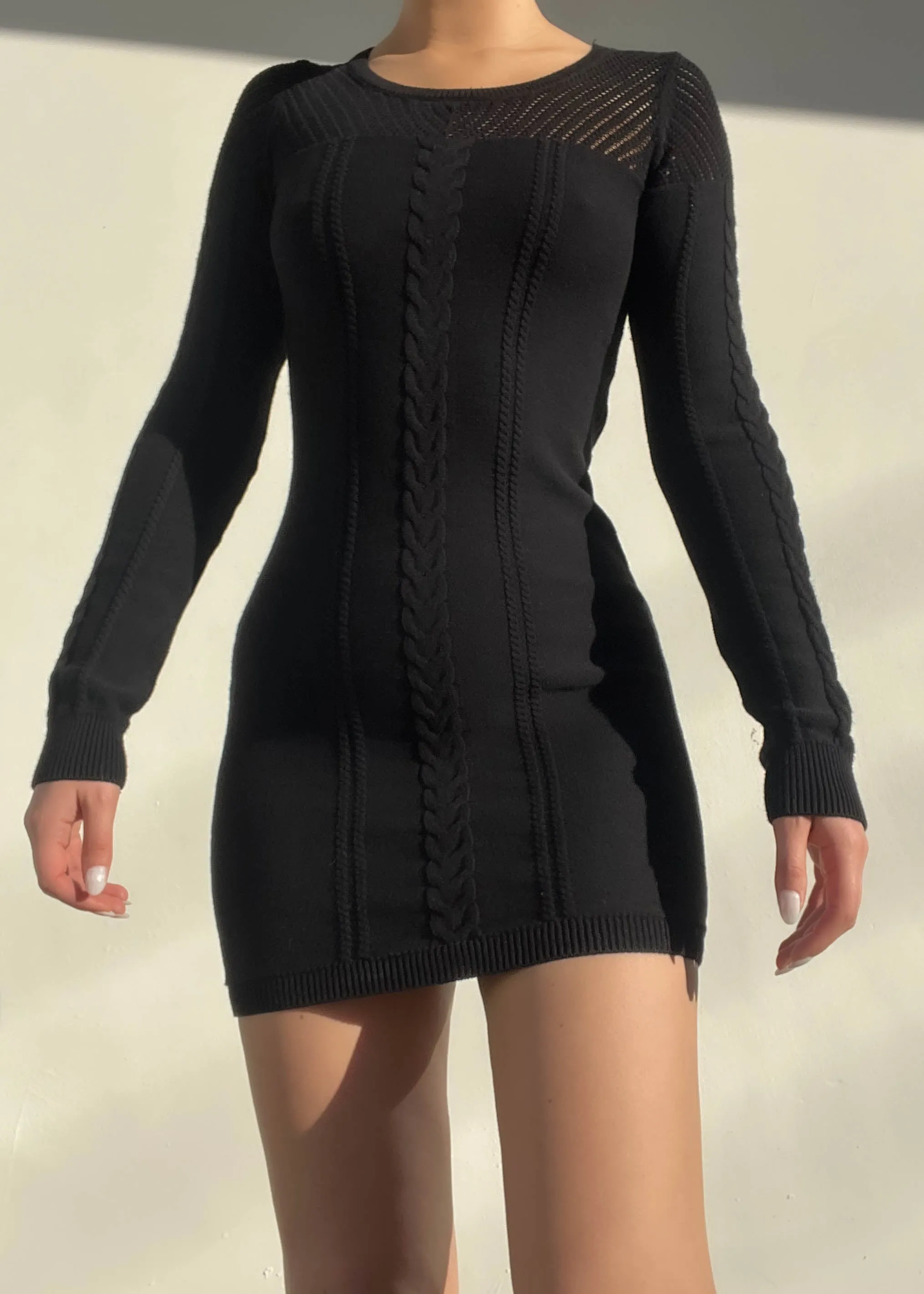 Y2k Black Knit Mini Dress (S)